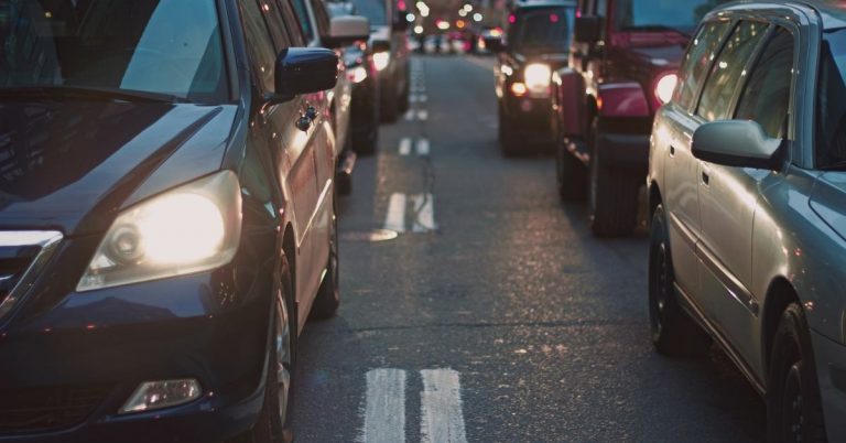 cars in the traffic evening